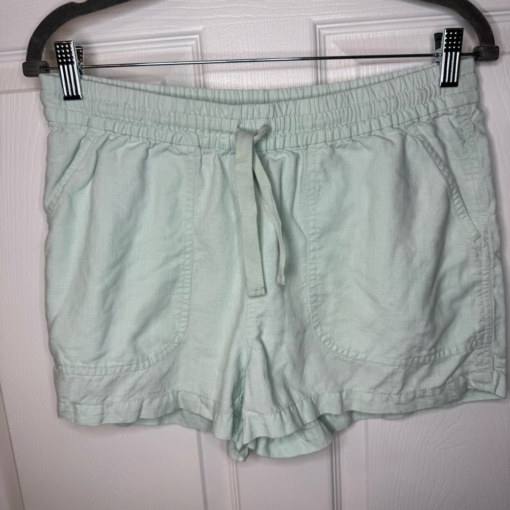 J. Crew Light Green Blue Linen Blend Shorts Elastic Waistband Size Small GUC
